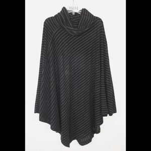 CAPOTE COWL NECK CAPE PONCHO BLUE/BLACK STRIPED SIZE M/L